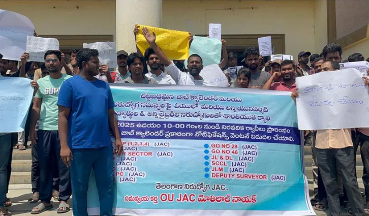 Un Employees Jac Protest For Job Notifications In Telangana